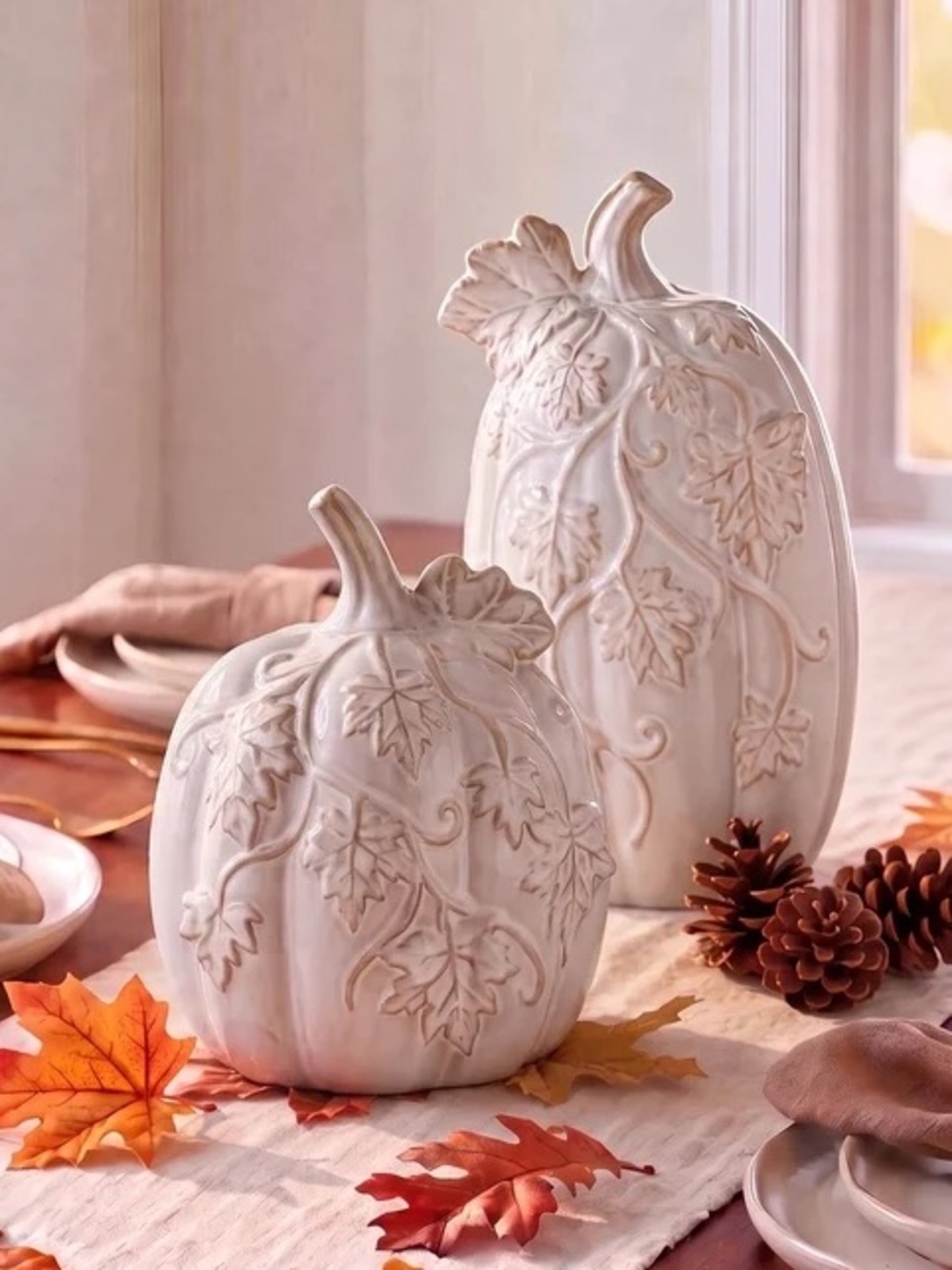 My Texas House Fall Small & Tall Ceramic Pumpkins with Vine Accents Decorations